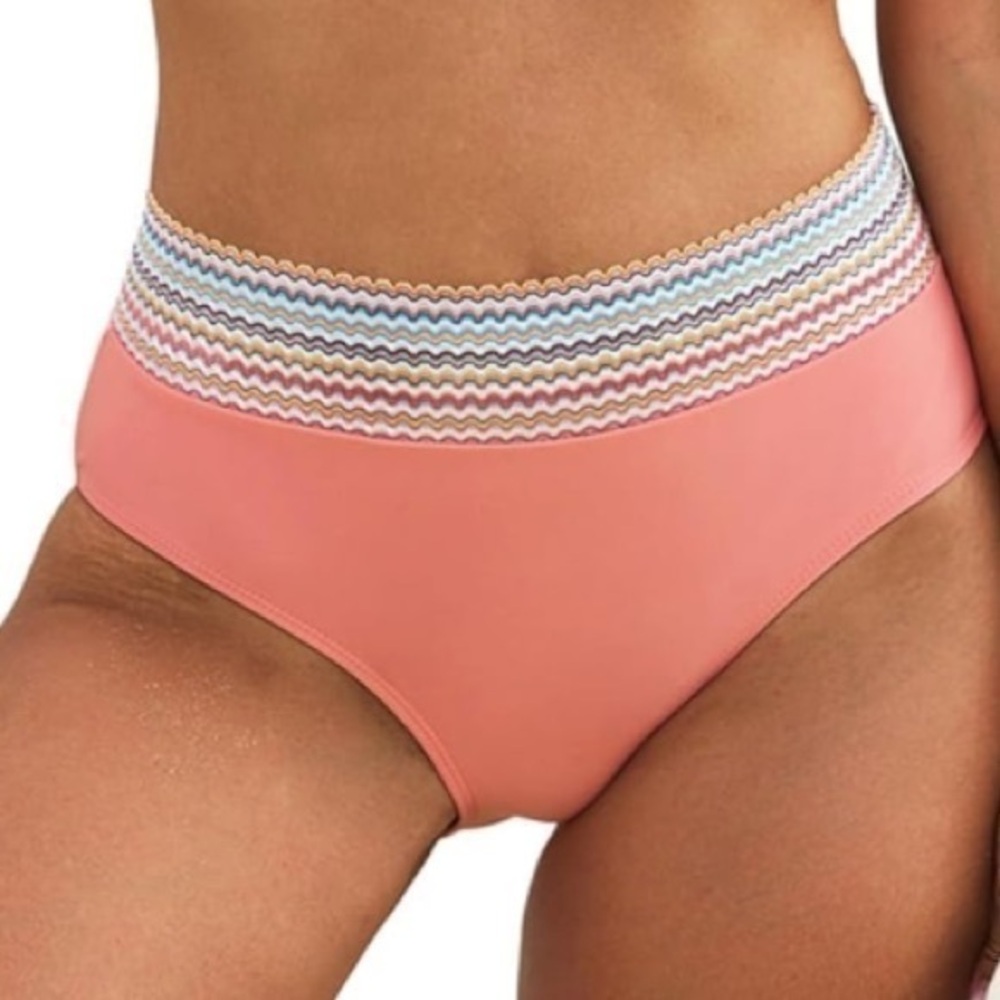 HERSEAS Women's Peach Colorblock Trim High Waisted bikini bottoms size XL